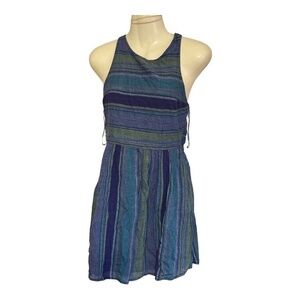 Roxy Blue Green Long Size Large Mini Striped Cross Back Dress Cotton Size Large